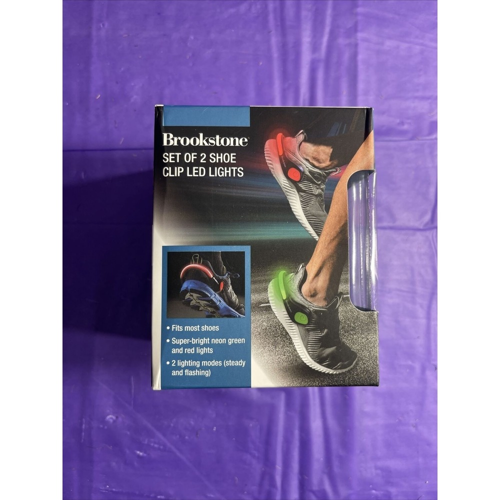 Brookstone Set of 2 Shoe‎ Clip LED Lights Neon Green Red Steady Flashing